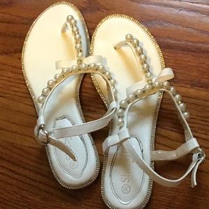 White pearl/bejeweled sandals